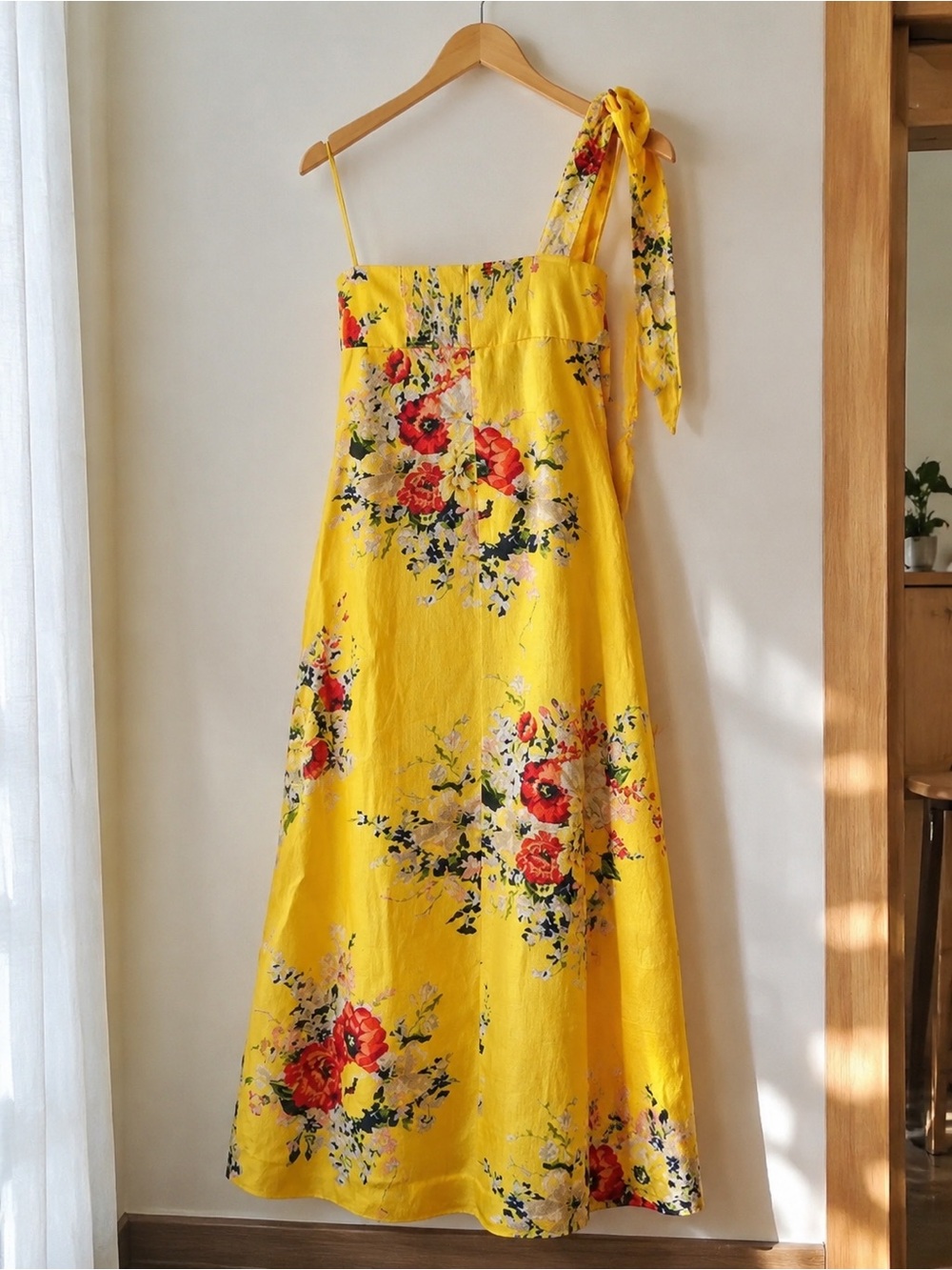 Zimmermann Yellow Floral One-Shoulder Tie-Strap Sundress